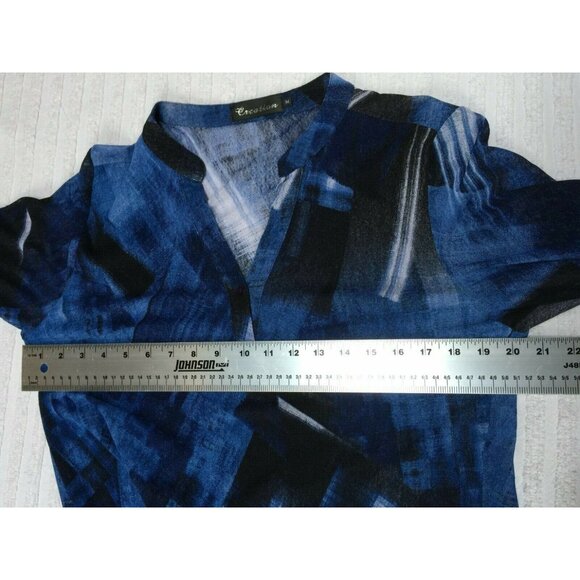 Creation Women Split Neck 3/4 Sleeve Printed Hi Low Tunic Top Blouse Medium Blue - Picture 5 of 8